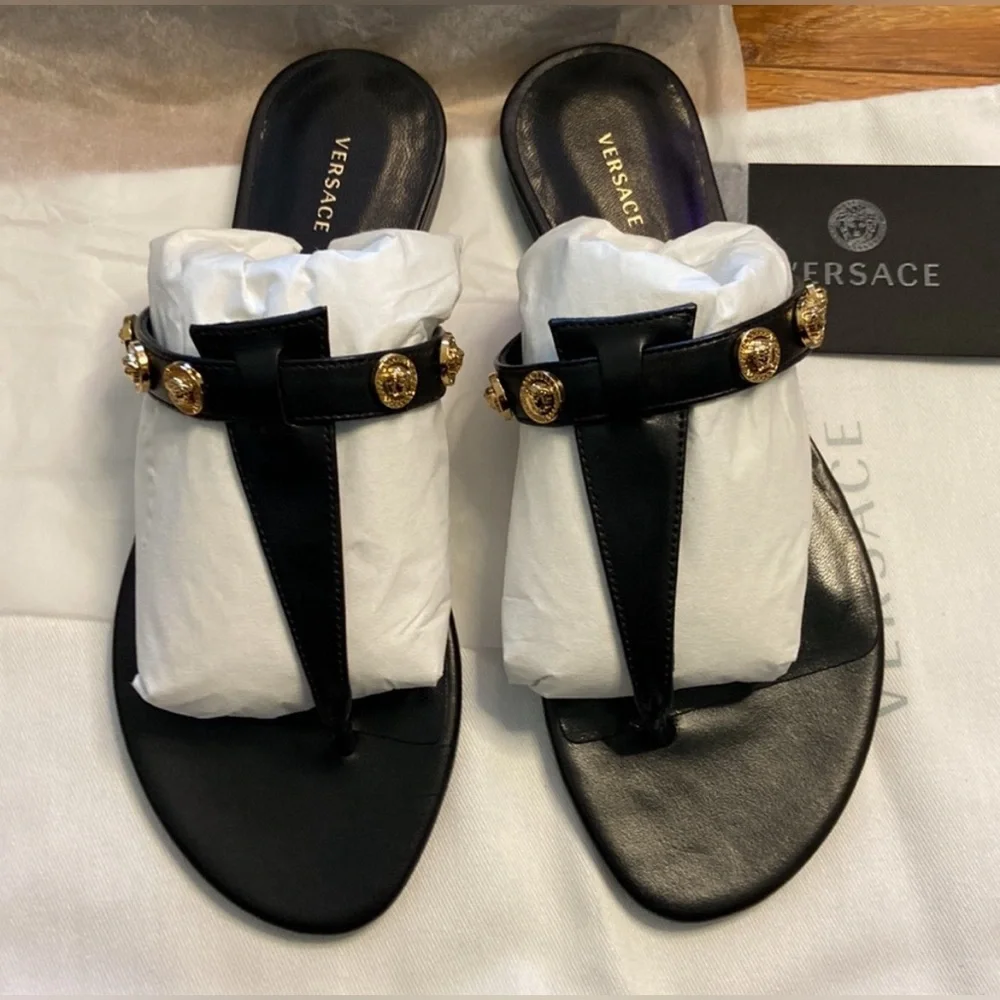 NWT Versace Medusa Emblem Stud Sandals Including Dust Bag Box Authenticity Card - Picture 12 of 15
